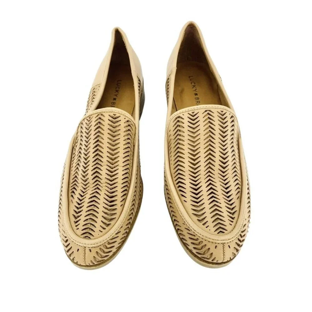Lucky Brand Camdyn Brown Perforated Leather Loafer Flats Slip On SZ 8.5